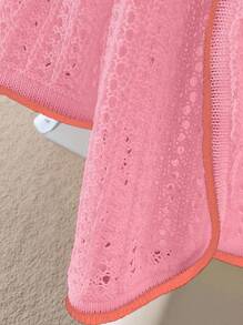 Chiquease Women Contrast Trim Hollow-Out Knit Lightweight Cardigan - Pink - View 3