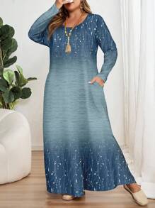 EMERY ROSE Vestido de manga larga con cuello redondo y estampado floral, adecuado para otoño/invierno, tallas grandes