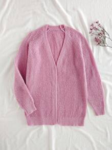 SHEIN Tween Girls' Solid Color Raglan Long Sleeve Loose Casual Cardigan Fall Winter - Pink - View 8