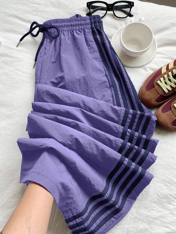 Comfortcana Plus Size Contrast Stripe Elastic Waist Loose Casual Sports Pants
