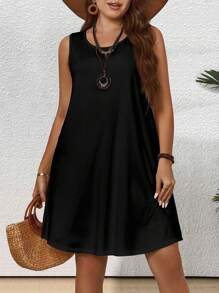 EMERY ROSE Vestido casual de cuello redondo sin mangas, talla grande, adecuado para el verano - Negro - Ver 5