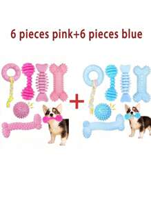 Zestaw 6/12 sztuk zabawek do żucia dla psów, zabawki dentystyczne dla zwierząt, gumowe zabawki do czyszczenia zębów, interaktywne i łagodzące niepokój akcesoria do aktywności dla zwierząt, odpowiednie dla średnich/małych kotów i psów - Różowy - Zobacz 13