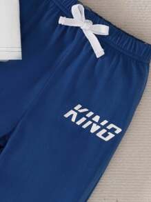 SHEIN Playful Pals 两件套男婴休闲撞色字母印花圆领短袖T恤和松紧腰长裤，适合儿童日常休闲穿着，男童套装，3岁秋季服装，男婴服装，秋季婴幼儿男童服装，男婴衣服，婴儿服装，男婴服装，皇家蓝男婴国王套装 - 彩色 - 查看 7