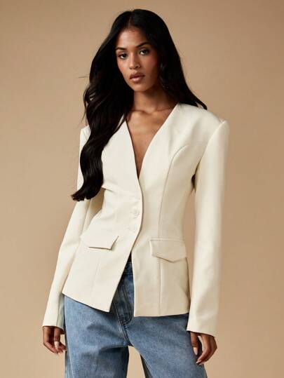 MISSGUIDED Slim Fit Professional Blazer Classic Tailored Business Work Wear Structured Lapel Suit Jacket Evening Formal Career Executive Elegant Sophisticated Office