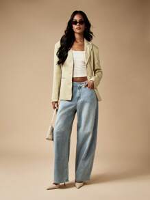 MISSGUIDED 专业办公室西装外套，后背系带细节，单排扣修身春秋西装外套，商务休闲工作服，经典翻领，优雅 - 綠色 - 查看 3