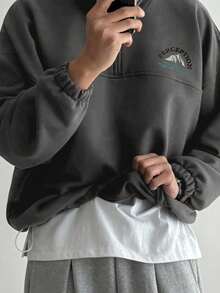 DAZY Men's Letter Print Contrast Color Collar Pullover Sweatshirt, Autumn