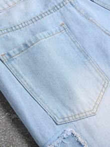 Manfinity ZONE917 男士休闲破洞口袋牛仔短裤 - 淺色水洗藍 - 查看 5