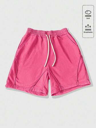 Grunge Punk Shorts casuales sueltos con bolsillo y cordón de ajuste en la cintura, de unicolor para hombre
