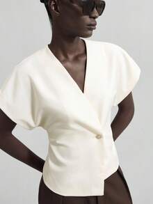 Ontre 2025 秋冬 V 领单排扣收腰衬衫，现代优雅都市商务休闲办公装，适合约会、派对、婚礼、生日、万圣节、圣诞节 - 女士 - 杏色 - 查看 6