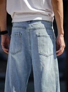 Manfinity Homme Plus Size Men's Water Washed Denim Jeans With Slanted Pockets Long Skater Jean Cargo Plain Light Blue Going Out Street Wear