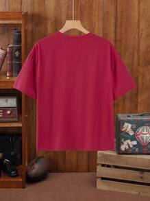 HARRY POTTER X SHEIN Tween Girl Owl Envelope Print Loose Fit Short Sleeve T-Shirt, Casual Versatile, Deep Red, Summer - Red - View 4