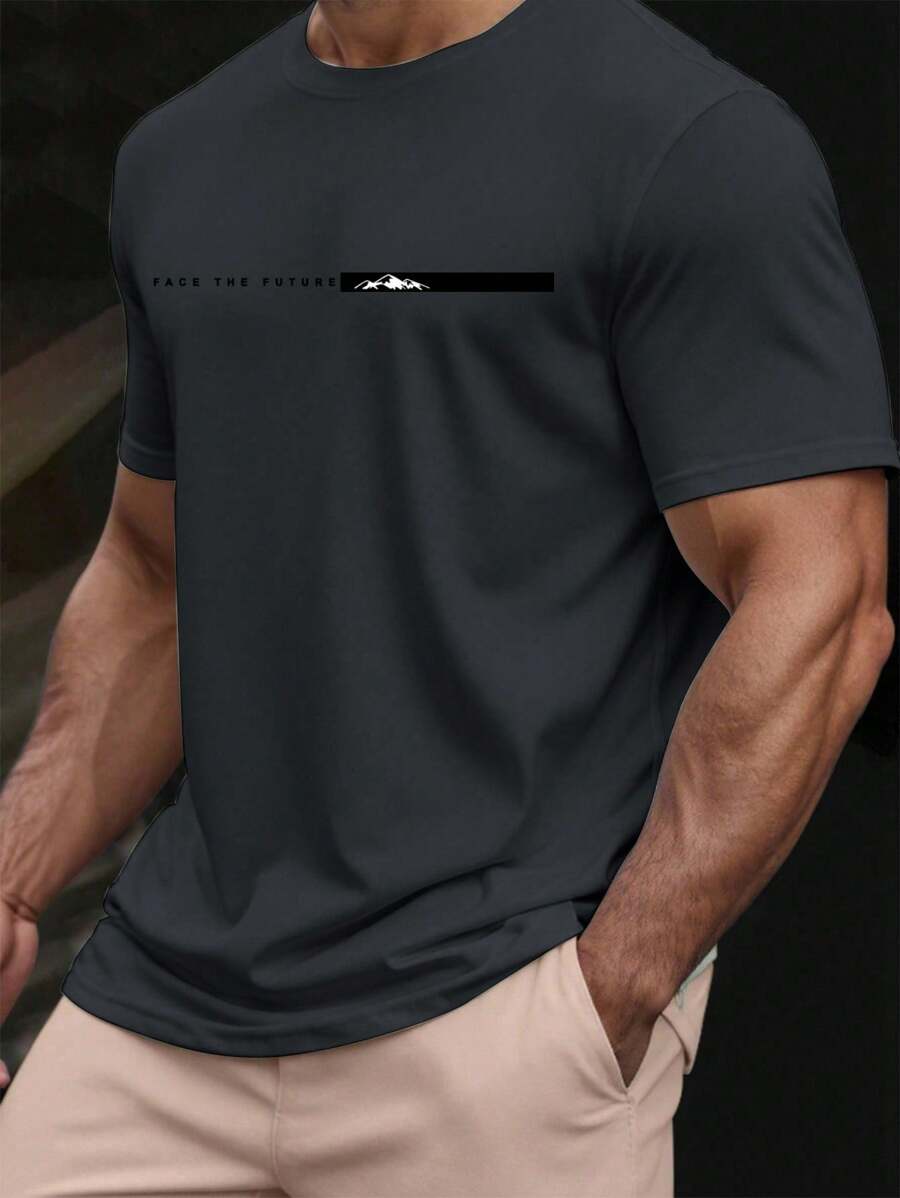 Manfinity Homme Plus Size Men's Letter Print Round Neck Casual Short Sleeve T-Shirt Men Short Sleeve T-Shirts - Multicolor - View 1