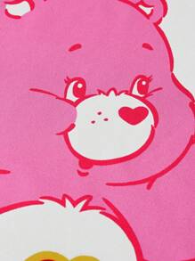 SHEIN X Care Bears 青少年女孩 2 件套粉色熊和星星印花针织短袖 T 恤和全身印花短裤睡衣套装，适合夏季 - 粉色 - 查看 4