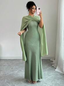 Elenzga Robe longue élégante et minimaliste pour femmes en mousseline de soie, avec un col rond, sans manches, dos croisé et taille nouée. Convient pour les déplacements quotidiens, les festivals, les sorties. Look romantique et délicat