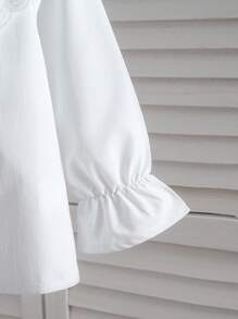 SHEIN Young Girl Casual Plain Peter Pan Collar Button-Up Shirt For Daily Wear Fall Winter - White - View 4