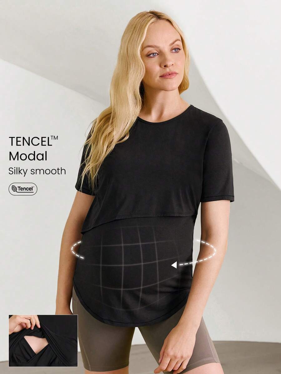 GLOWMODE TENCEL™ 莫代尔 Miss V 哺乳孕妇装轻盈丝滑侧褶 V 领 T 恤孕妇低冲击瑜伽普拉提工作室日常休闲装