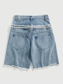 ROMWE MEN Street Life 男士宽松双层腰钻石装饰牛仔短裤