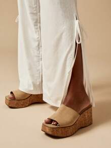MISSGUIDED Pantalones de pierna ancha de verano con ojales, cintura con lazo, pierna dividida para uso en playa y resort, pantalones palazzo para vacaciones, con lazos laterales, estilo bohemio, informal y cómodo - Blanco - Ver 7