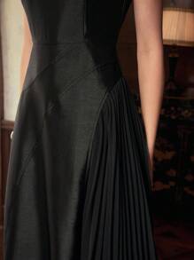 ZEYLAH Women Off Shoulder Asymmetric Pleated Split Midi Dress - Black - View 2