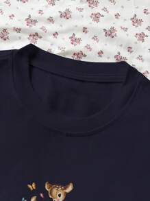 Rina Fox 女士休闲鹿印花圆领短袖T恤，夏季