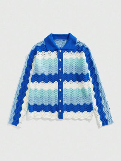 Street Life Men's Striped Knitted Cardigan Sweater, Loose Short Fit , Fall Winter