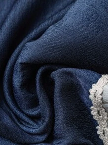 EMERY ROSE Plus Size Women Elastic Waist Patchwork Ruffle Hem Wide Leg Loose Pants Fall Cloth For Women - Royal Blue - View 3