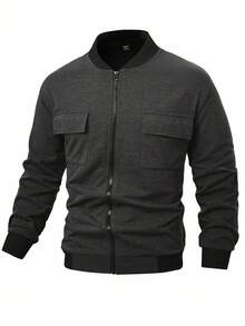 OTTIMOZO Men's Casual Street Flap Pocket Zip-Up Baseball Jacket,Fall, Old Money - Dark Grey - View 1