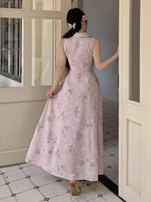Modelyn 女士时尚浪漫花卉印花长裙 - 粉色 - 查看 6