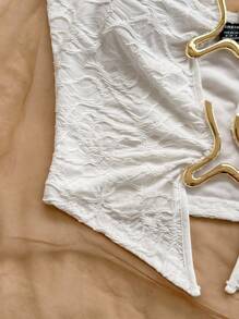 Soleia Nova camisola feminina casual de cor sólida com cadarço e decoração de metal com fenda frontal para resort, uso em camadas no outono/inverno, festa, encontro, dia dos namorados, Páscoa, Carnaval, chá da tarde, passeio na praia, rua da cidade