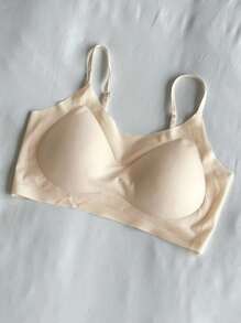 DAZY Sujetador de lencería para mujer de unicolor, sin costuras, con tirantes ajustables y ligeramente acolchado - Beis - Ver 9