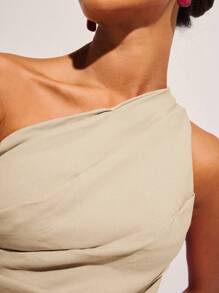 COSMINA Women's Elegant Solid Color Sleeveless Mini Dress For Summer - Beige - View 7