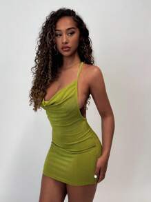 Amplova 女式纯色简约交叉迷你连衣裙 - 綠色 - 查看 5