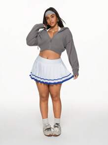 Easithlete 大码女式拼色条纹 A 字褶皱短裙裤，带网球口袋，适合打高尔夫和网球的休闲运动短裙裤