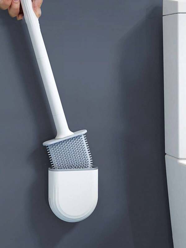 1 pezzo Spazzola per WC traspirante con base a prova di perdite d'acqua, testa piatta in silicone, setole morbide e flessibili, supporto per asciugatura rapida, decorazione bagno estiva