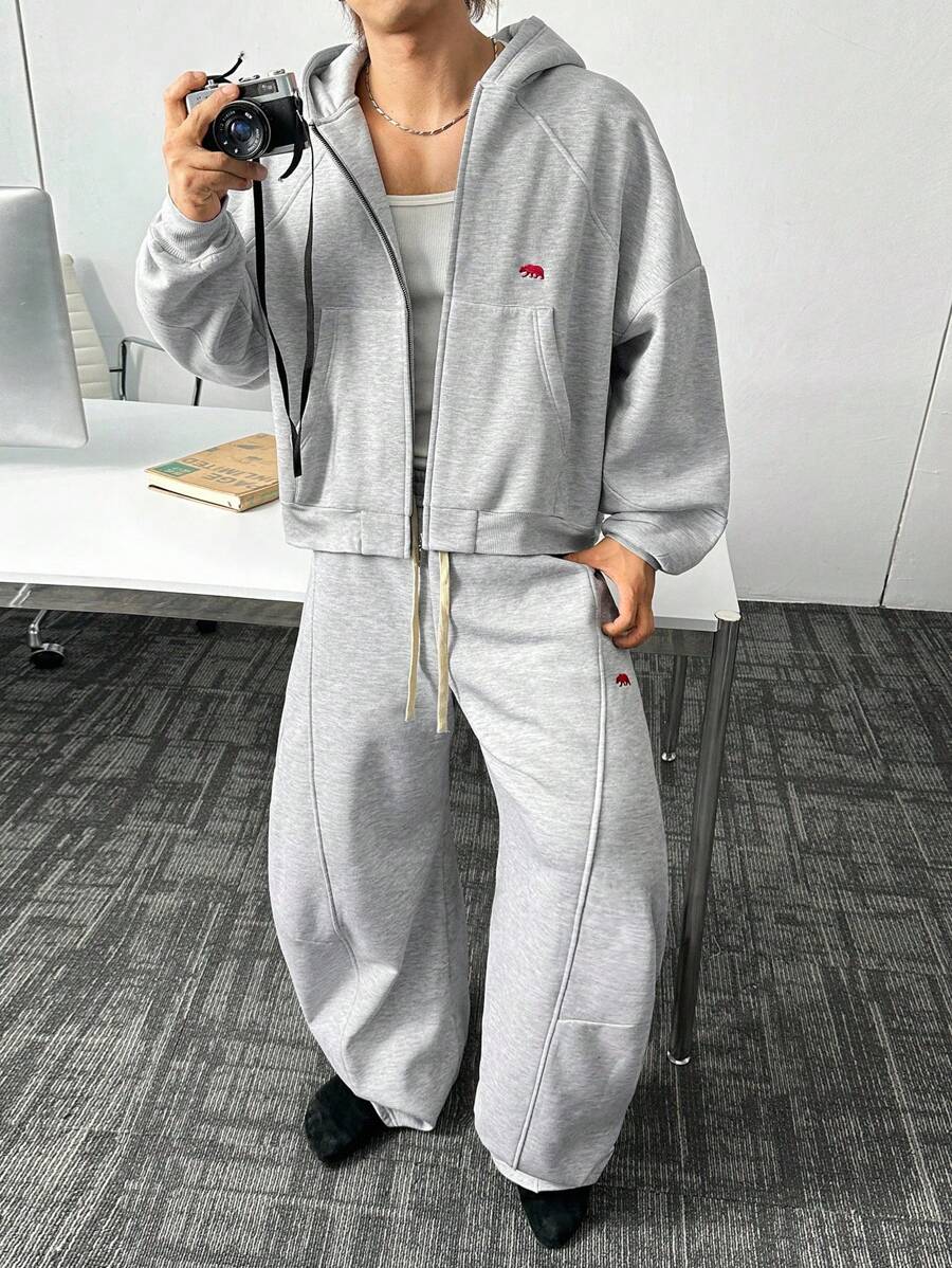 ESTAVOR 男式街头风格宽松刺绣宽松运动裤