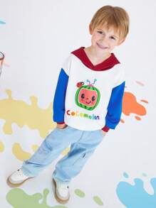 CoComelon X SHEIN Sweat-shirt-shirt décontracté pour jeune garçon avec imprimé pastèque et couleurs contrastées, et polyvalent - Multicolore - Voir 5