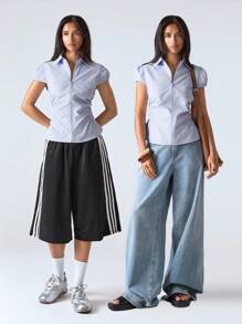 LYSMO Camisa casual de mujer con mangas dolman, cremallera en la solapa y fruncido
