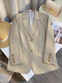 Franclia Jaqueta Casual Nova de Primavera e Outono, Cor Creme, Roupa Feminina, Blazer Fino de Cor Sólida de Primavera e Outono - Damasco - Visão 3