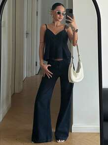 DAZY 女士夏季休闲水洗牛仔吊带背心 - 藍色 - 查看 1