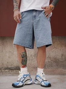 DAZY Men's Plain Black Denim Shorts, Summer - Baby Blue - View 1