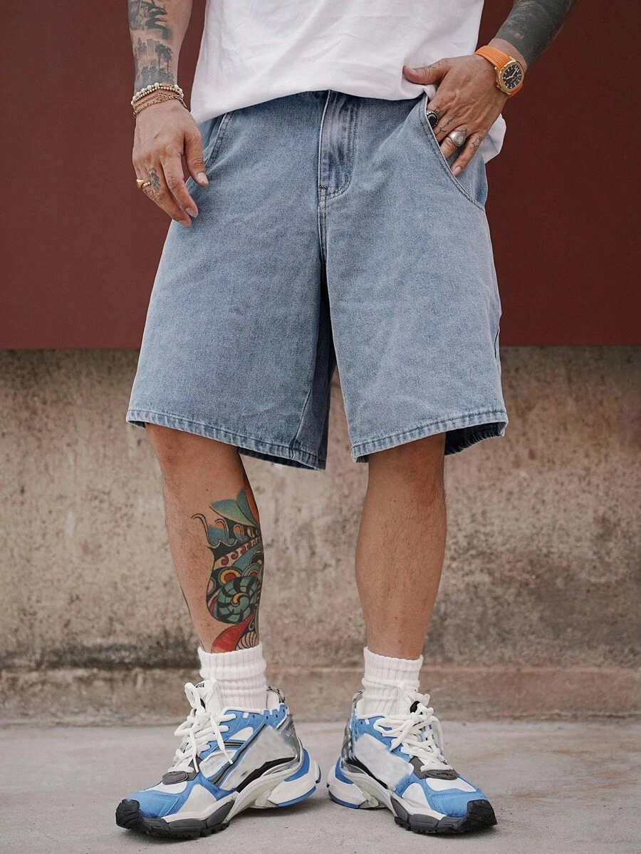 DAZY Men's Plain Black Denim Shorts, Summer - Baby Blue - View 1