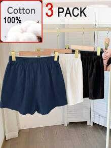 Comfortcana 3pcs/Set Plus Size Summer Casual Solid Color Shorts - Navy Blue - View 1