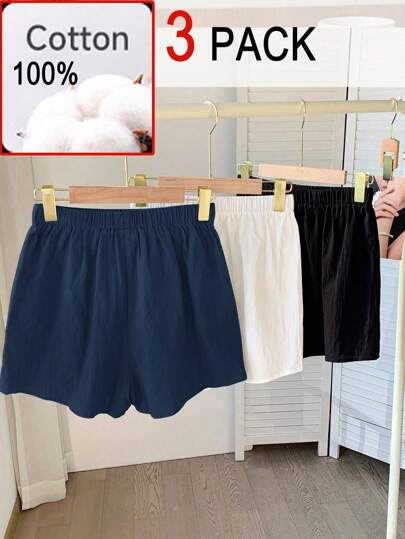 Comfortcana 3 حبات/مجموعة بنطلون شورت صيفي سادة للمقاسات الكبيرة