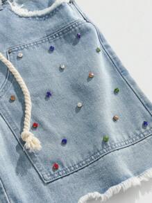 ROMWE MEN Street Life 男士宽松双层腰钻石装饰牛仔短裤