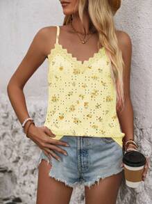 Chiquease Women's Elegant Hollow-Out Embroidery Jacquard Jacquard Lace Patchwork Camisole