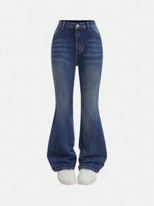 Girlism Teen Girls Casual Washed Rhinestone Embroidered Butterfly Flare Jeans,Back To School Clothes,Fall Kid's  Casual And Comfortable  Wear, 2000s ,Back To School Clothes Winter