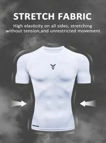 Manfinity Sport Corelite Men's Round Neck Raglan Sleeve Short Sleeve Summer Versatile Casual Sports Tank Top Gym Compression Shirt Workout Tops Gym Top Compression Shirt Breathable Fitted Shirt Crew Neck - White - View 3