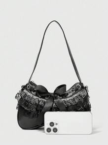 ROMWE Kawaii Geantă de umăr cu volane din dantelă în carouri pentru femei la modă