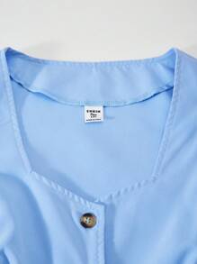 Sparklyn 2 件套青少年女童无袖前开背心开衫和松紧腰阔腿裤休闲套装，夏季 - 藍色 - 查看 5