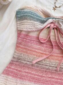 Soleia 女式条纹褶皱前系带连衣裙海滩度假装春夏女装 - 彩色 - 查看 3